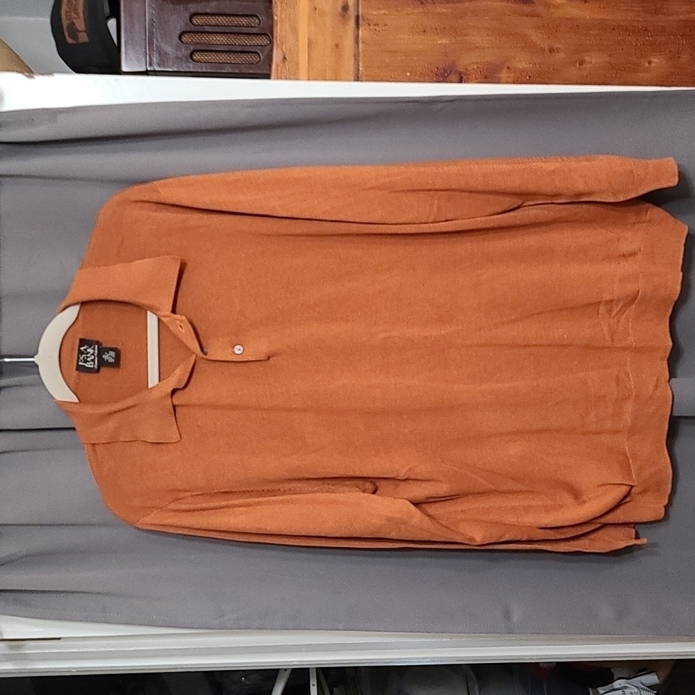 JoS A Bank Mens Lightweight Sweater Silk Collared Buttons Rust Size XL EUC